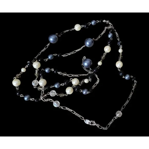 VTG Avon Long Faux Pearl & Bead Chain Necklace - Picture 3 of 4